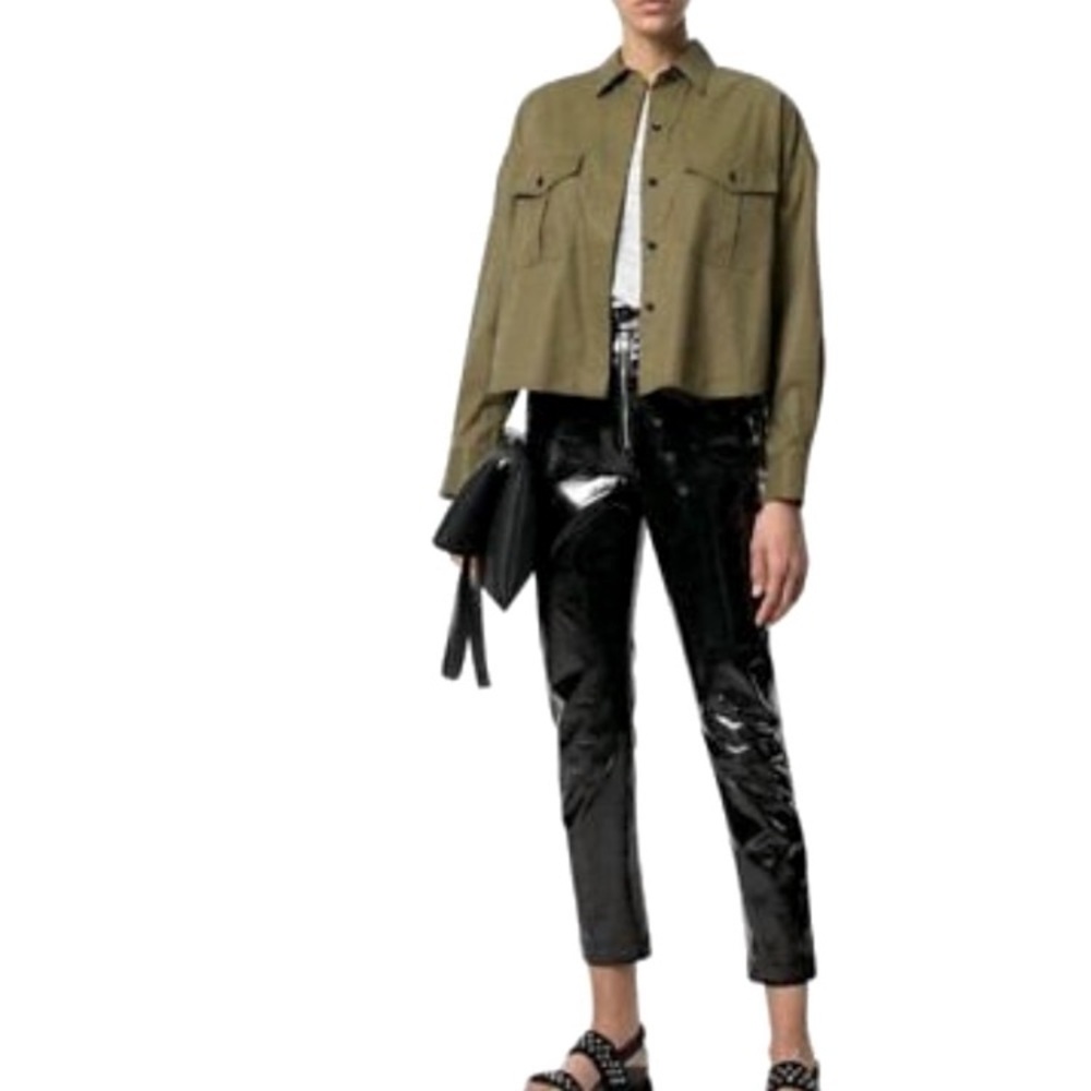 Rag and Bone Olive Cropped Button Up Corset Detail Mason Shirt